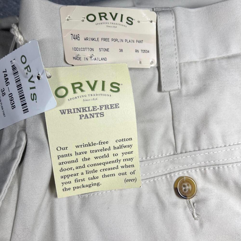 Orvis RN: 70534 Wrinkle-Free Men’s Size 38 Cotton Poplin Plain Pants Stone - Picture 7 of 9